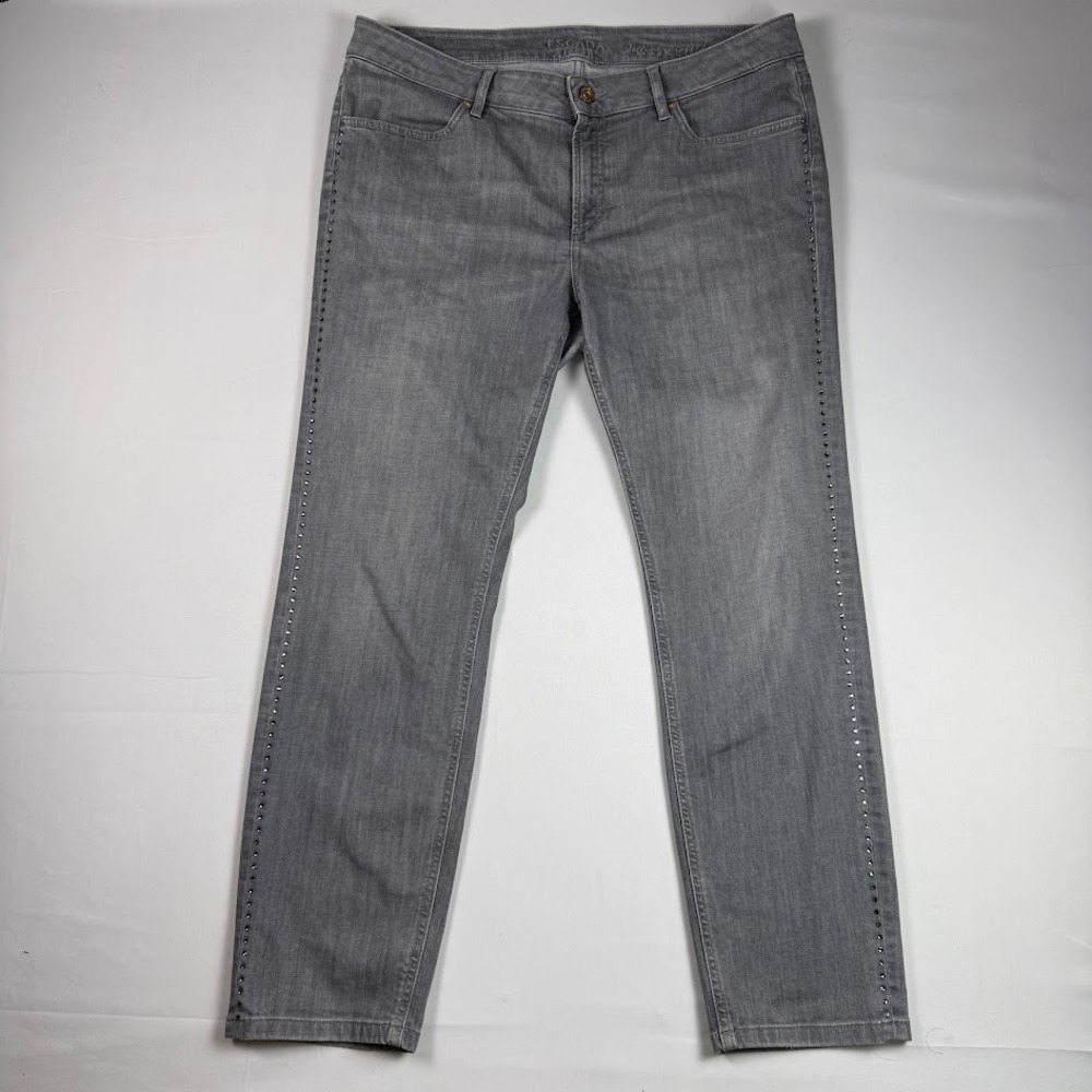 Escada Sport Womens Legging Cropped Studded Grey Jeans Vapour Size 44 EU 14 US